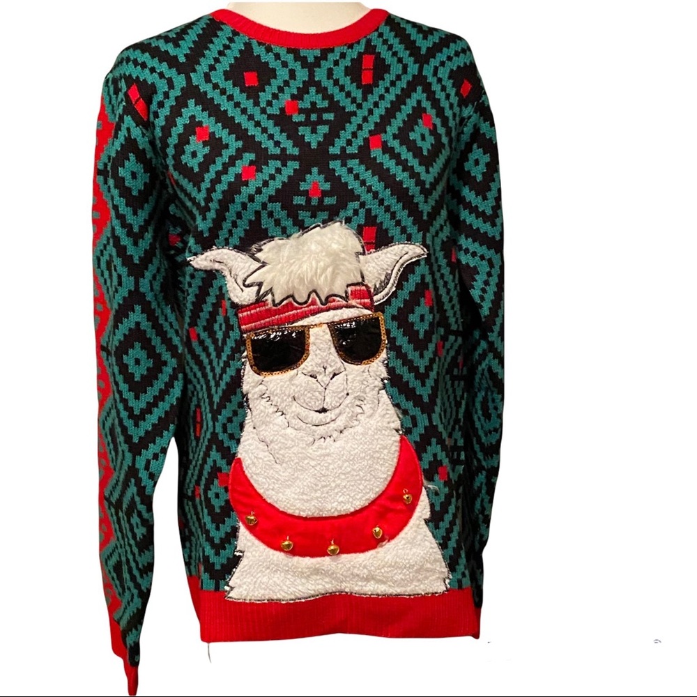 Ugly Christmas Holiday Sweater Llama Size Medium Red & Green